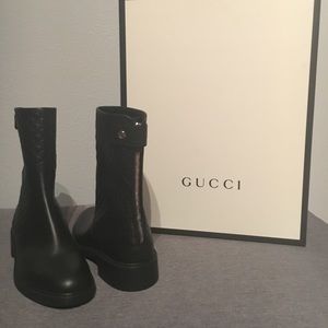 New Gucci black leather ankle boots size 38 1/2
